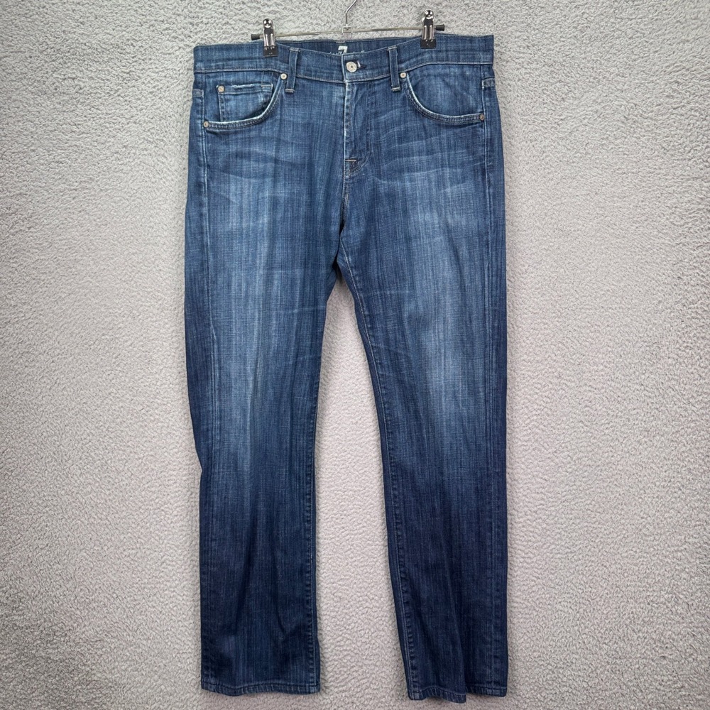 7 For All Mankind Jeans Mens 34 Blue Austyn Relaxed Straight Dark Wash USA Made